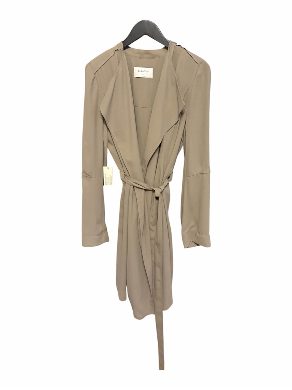 Aritzia Babaton Quincey Jacket Flowy Trench Coat Taupe Belted Medium - Picture 2 of 5